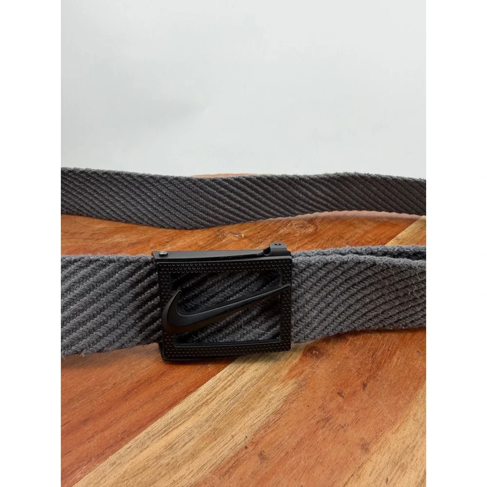Nike Web Plaque Belt Mens OS Grey Black Swoosh Logo Adjustable Gorpcore
